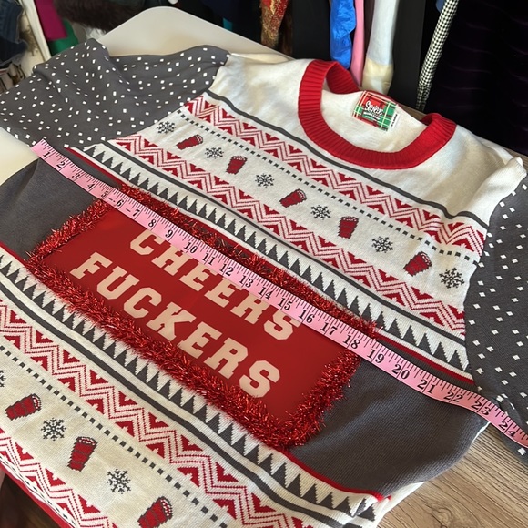 Naughty ugly Christmas sweater lights up red white gray size XL - Picture 7 of 11